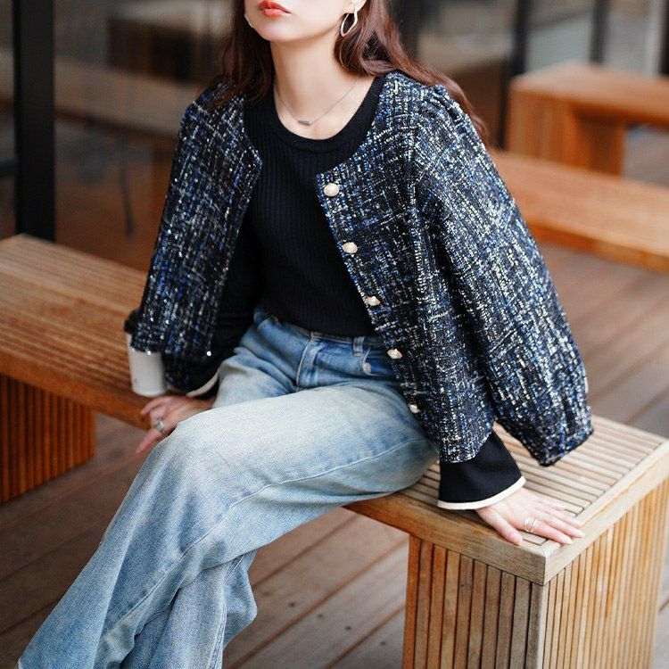 大きいサイズ レディース ラメツイードクロップドジャケット　maru-30202