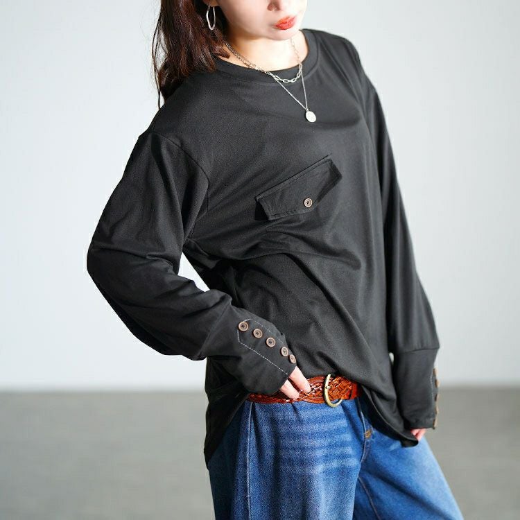 大きいサイズ レディース ロングカフスカットソーチュニック　goldy-1759【メール便可】