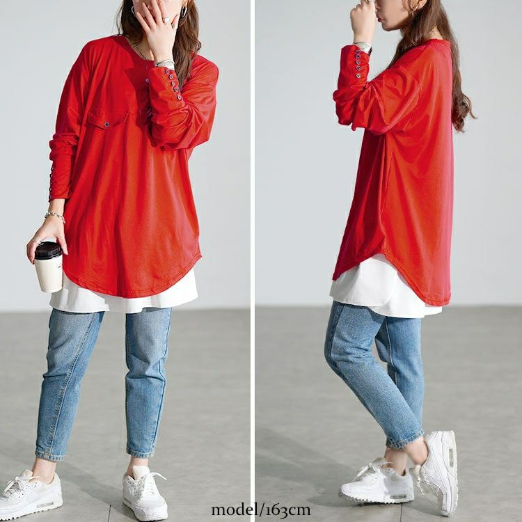 大きいサイズ レディース ロングカフスカットソーチュニック　goldy-1759【メール便可】