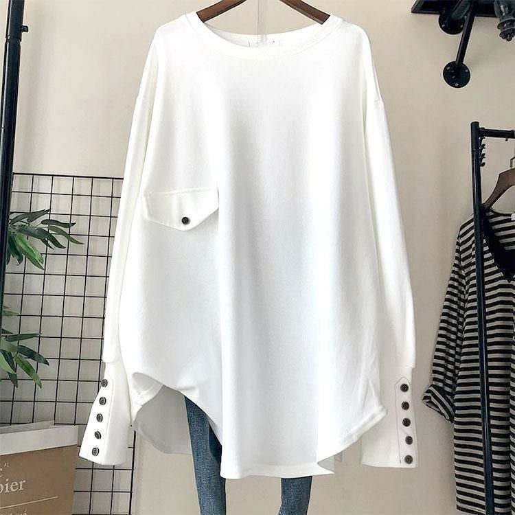 大きいサイズ レディース ロングカフスカットソーチュニック　goldy-1759【メール便可】 ホワイト