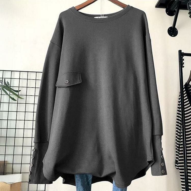 大きいサイズ レディース ロングカフスカットソーチュニック　goldy-1759【メール便可】 グレー