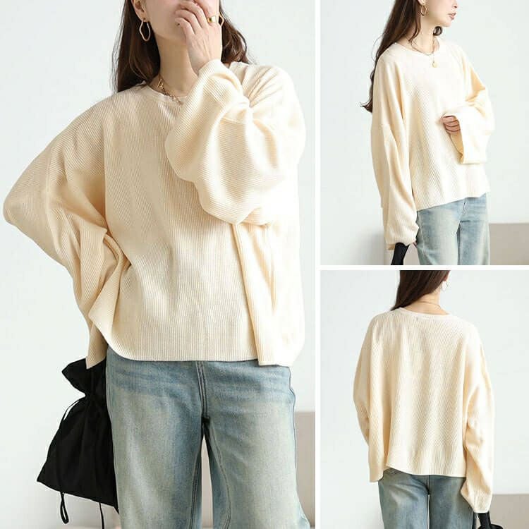 大きいサイズ レディース クロップドオーバーサイズハイゲージニット　maru-20023