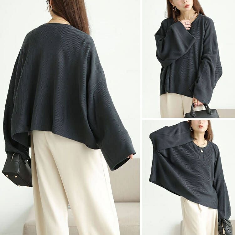 大きいサイズ レディース クロップドオーバーサイズハイゲージニット　maru-20023