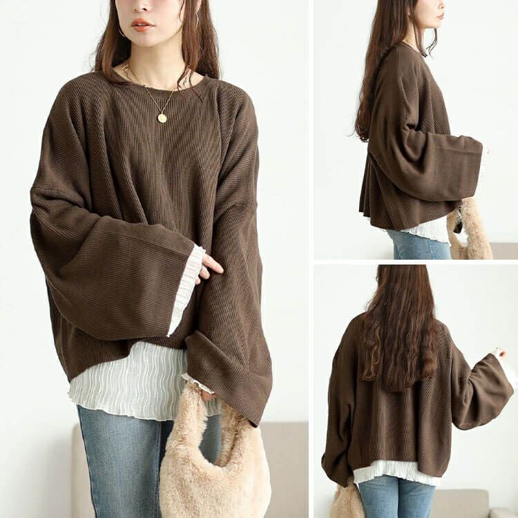 大きいサイズ レディース クロップドオーバーサイズハイゲージニット　maru-20023