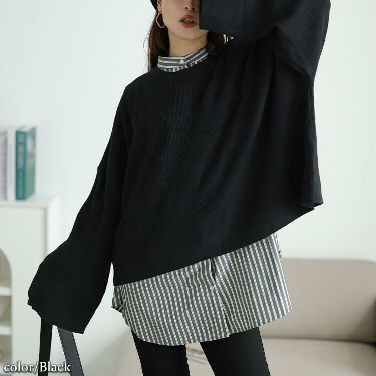 大きいサイズ レディース クロップドオーバーサイズハイゲージニット　maru-20023 ブラック