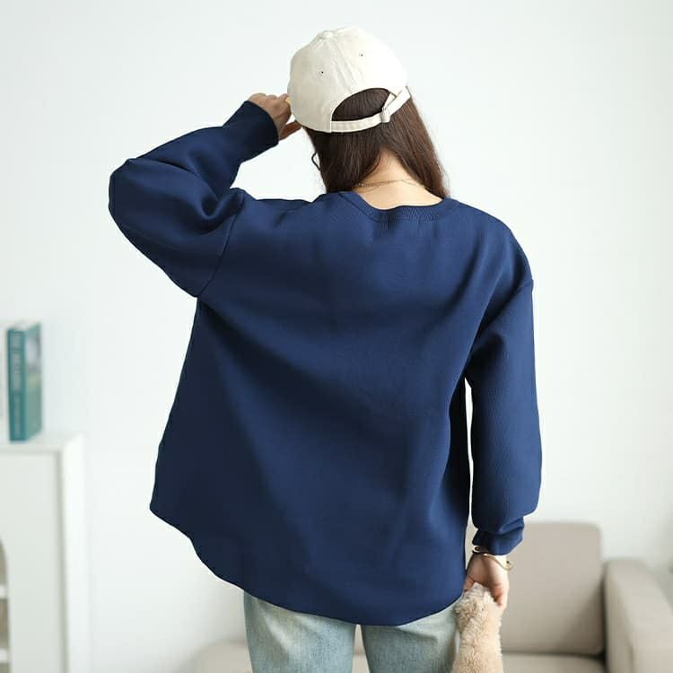 大きいサイズ レディース サガラ刺繍ロゴワッペンボリューム袖ニット　sum-0035