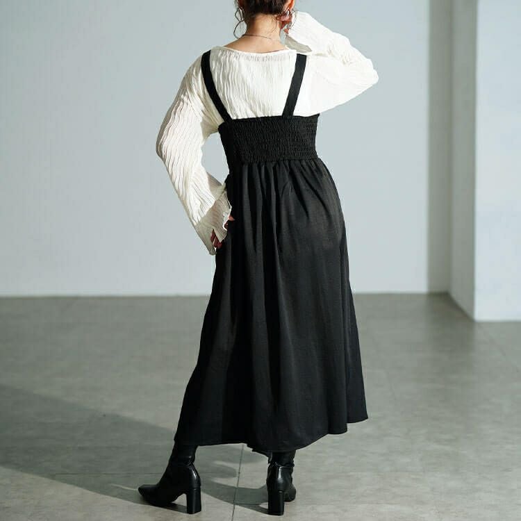 大きいサイズ レディース ティアード切り替えアシメジャンパースカート　nw-25056