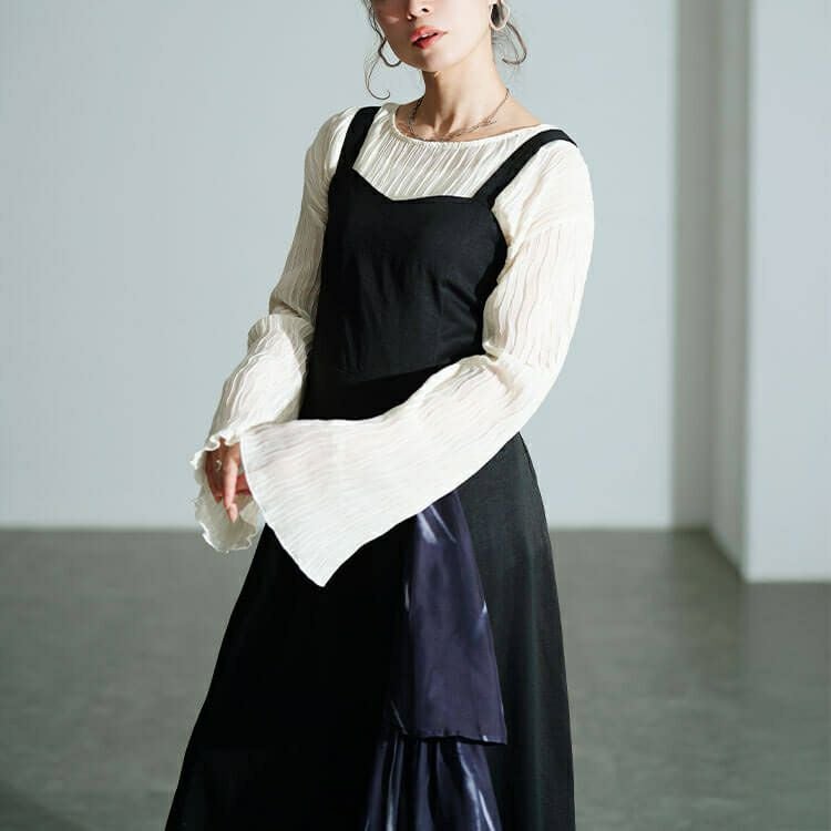 大きいサイズ レディース ティアード切り替えアシメジャンパースカート　nw-25056