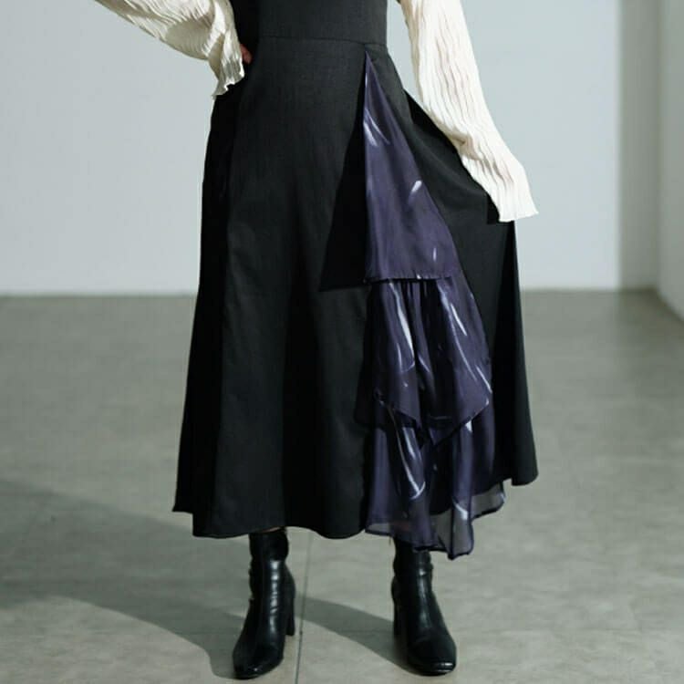 大きいサイズ レディース ティアード切り替えアシメジャンパースカート　nw-25056