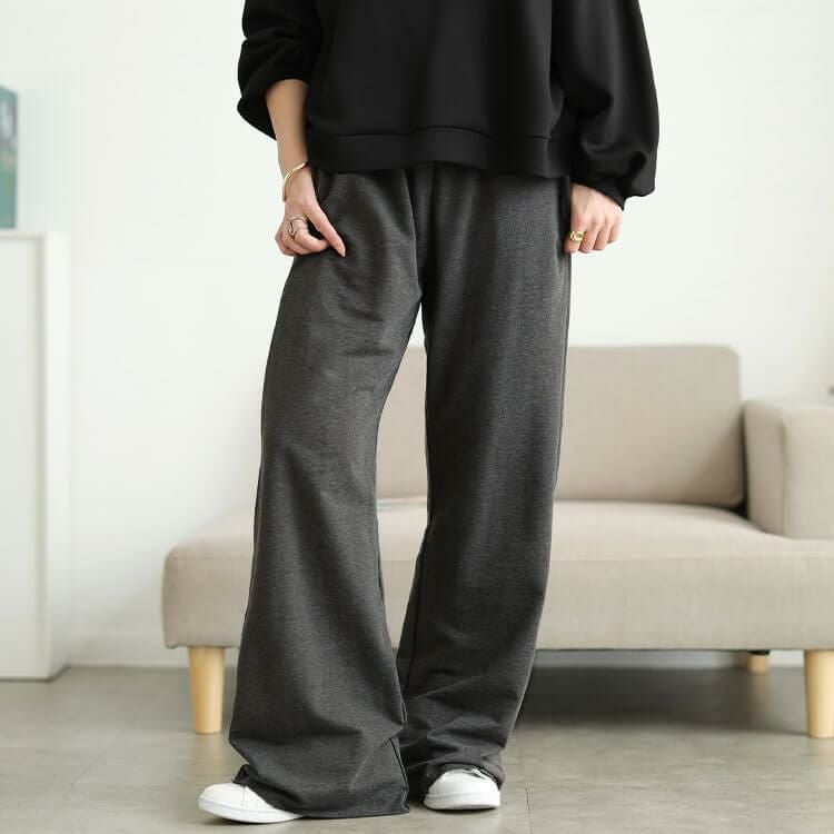 大きいサイズ レディース スウェットセミフレアパンツ　wk-0586 チャコールグレー