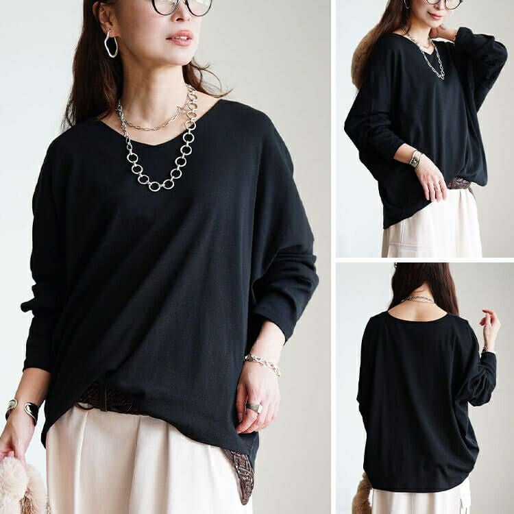 大きいサイズ レディース Vネックワイドドルマンプルオーバー　wk-0576 【メール便可】