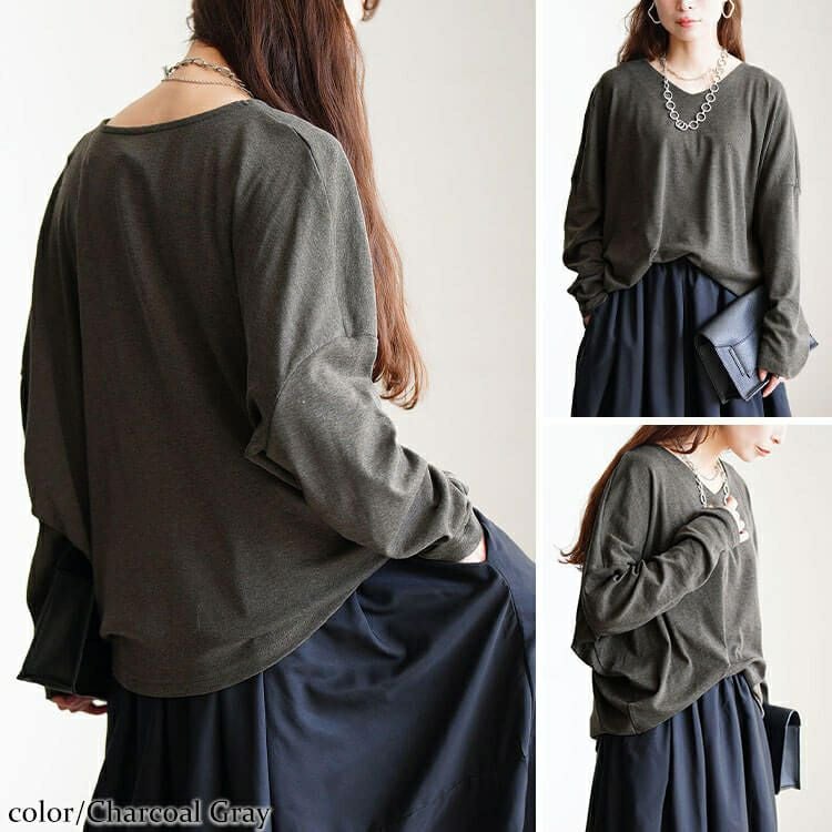 大きいサイズ レディース Vネックワイドドルマンプルオーバー　wk-0576 【メール便可】