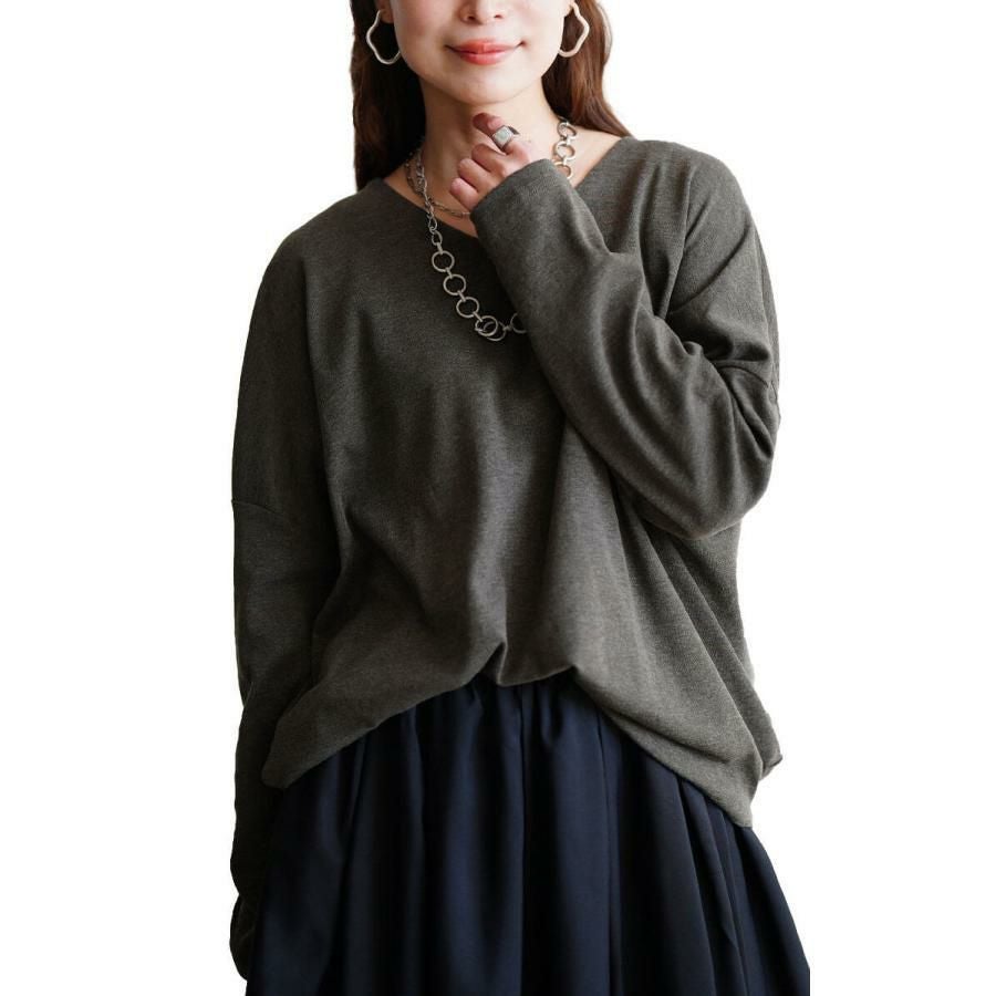 大きいサイズ レディース Vネックワイドドルマンプルオーバー　wk-0576 【メール便可】 チャコールグレー