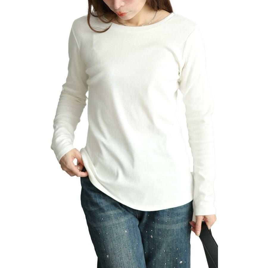 大きいサイズ レディース コットンラウンドネックロングTシャツ　wk-0582 【メール便可】 オフホワイト