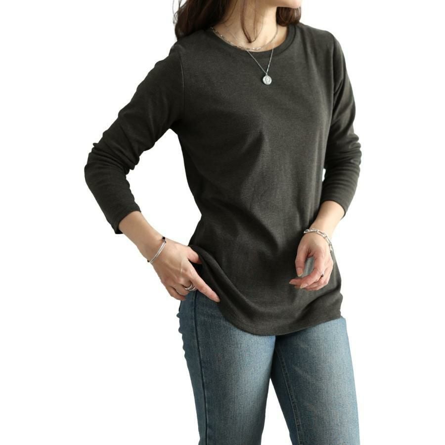大きいサイズ レディース コットンラウンドネックロングTシャツ　wk-0582 【メール便可】 チャコールグレー
