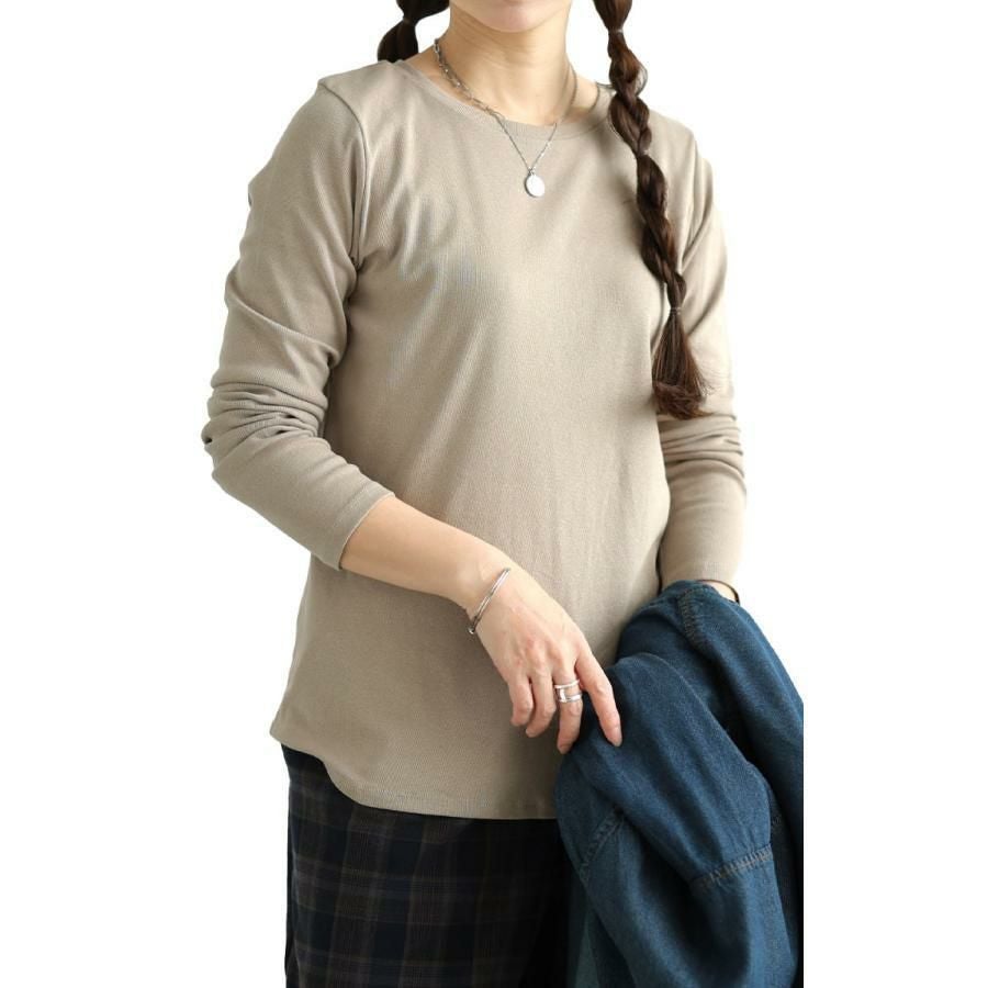 大きいサイズ レディース コットンラウンドネックロングTシャツ　wk-0582 【メール便可】 グレーベージュ