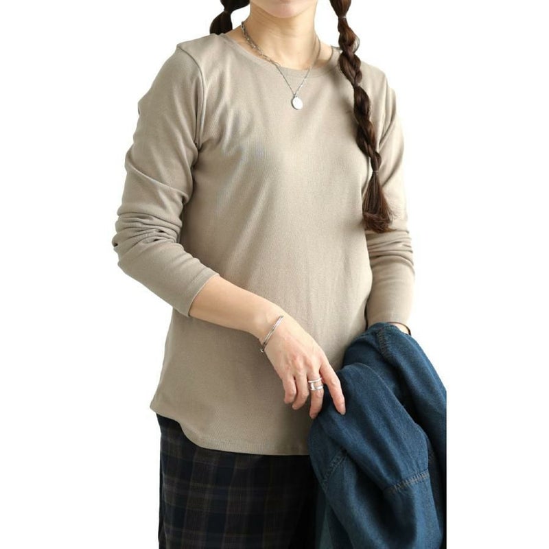 大きいサイズ レディース コットンラウンドネックロングTシャツ　wk-0582 【メール便可】 グレーベージュ