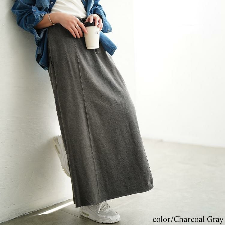 大きいサイズ レディース バックスリットスウェットナロースカート　wk-0585 チャコールグレー