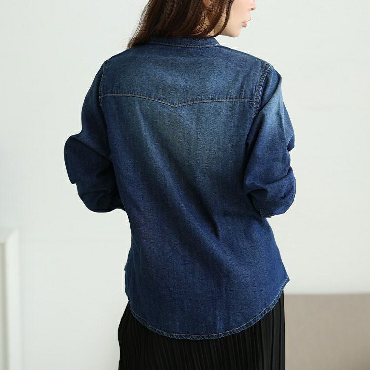 大きいサイズ レディース バンドカラーコットンデニムシャツ　wd-0421 【メール便可】