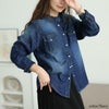 大きいサイズ レディース バンドカラーコットンデニムシャツ　wd-0421 【メール便可】 ネイビー