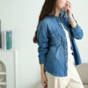 大きいサイズ レディース バンドカラーコットンデニムシャツ　wd-0421 【メール便可】 ブルー