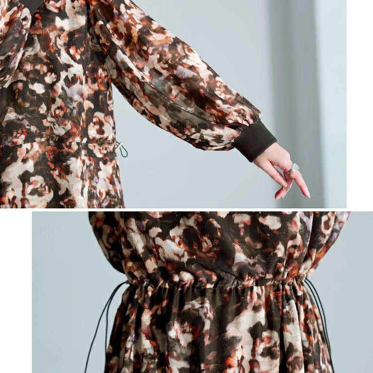 大きいサイズ レディース ぼかし花柄ウエストドロストワンピース　maru-30203