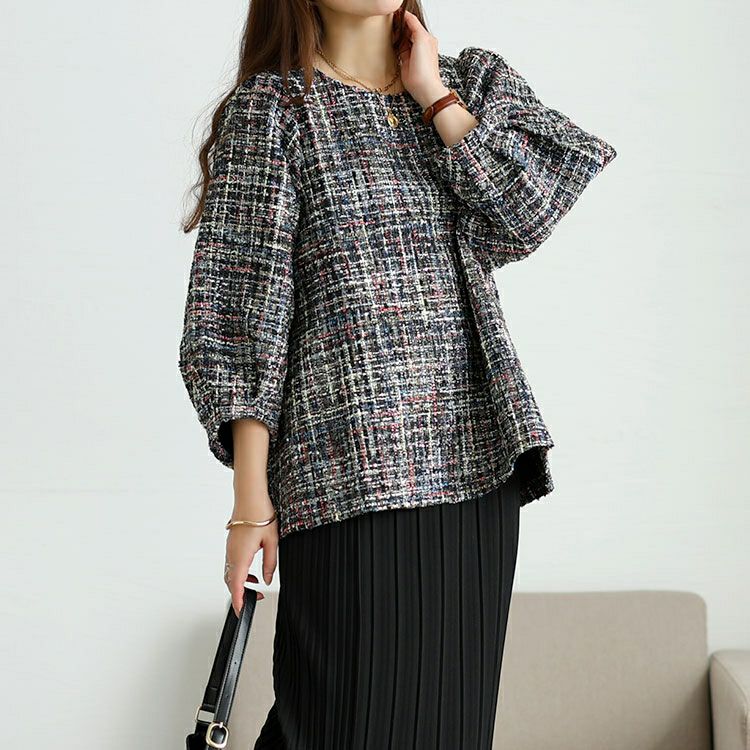 大きいサイズ レディース ラメツイードボリューム袖ブラウス　maru-30201