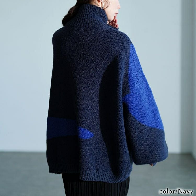 大きいサイズ レディース ハーフZIPアシメバイカラーニット　sum-0018