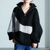 大きいサイズ レディース ハーフZIPアシメバイカラーニット　sum-0018 ブラック