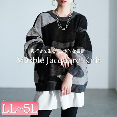 大きいサイズ レディース マーブル柄ラウンドネックニット　sum-0020
