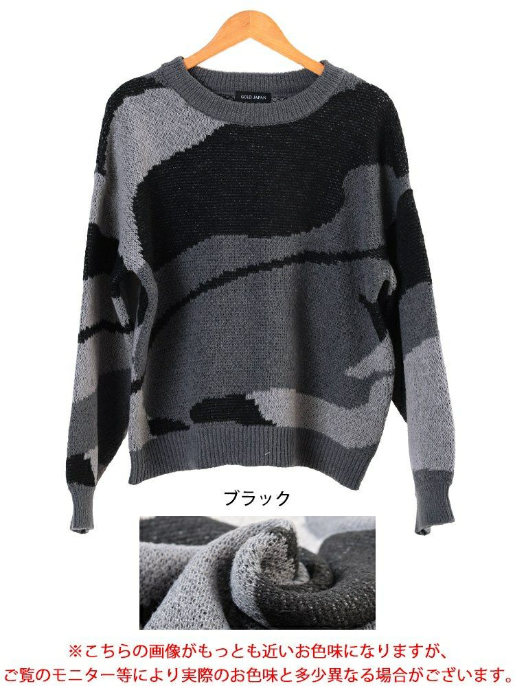 大きいサイズ レディース マーブル柄ラウンドネックニット　sum-0020