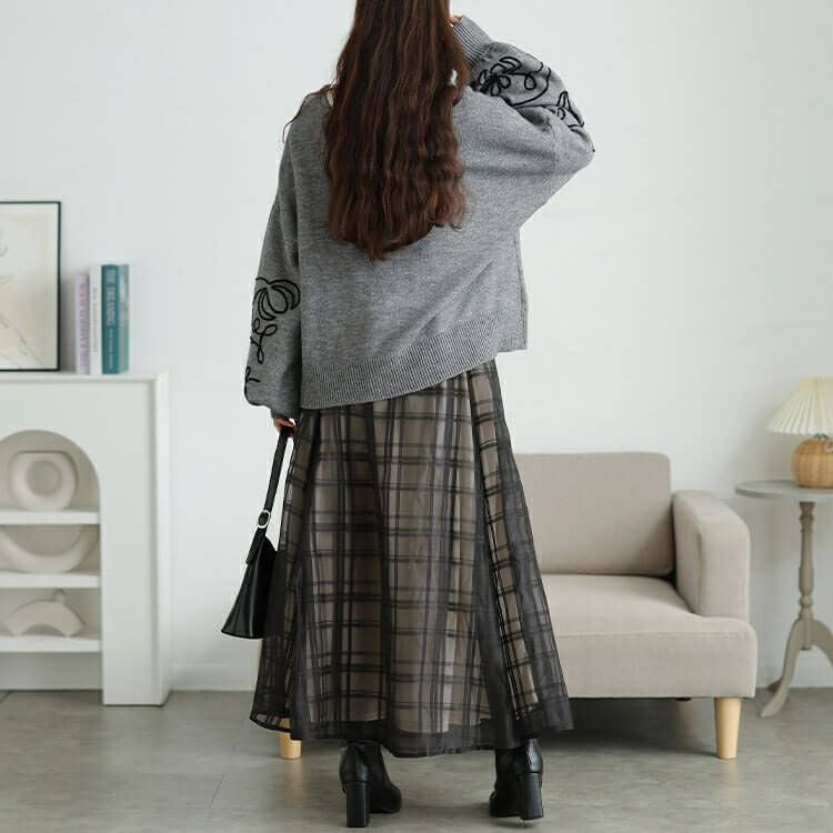 大きいサイズ レディース シアーチェックレイヤードフレアスカート　tana-25aw028