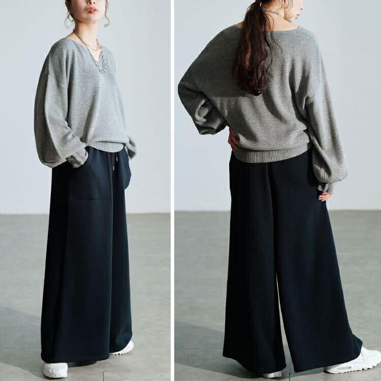 大きいサイズ レディース 裏シャギーワイドパンツ　map-44