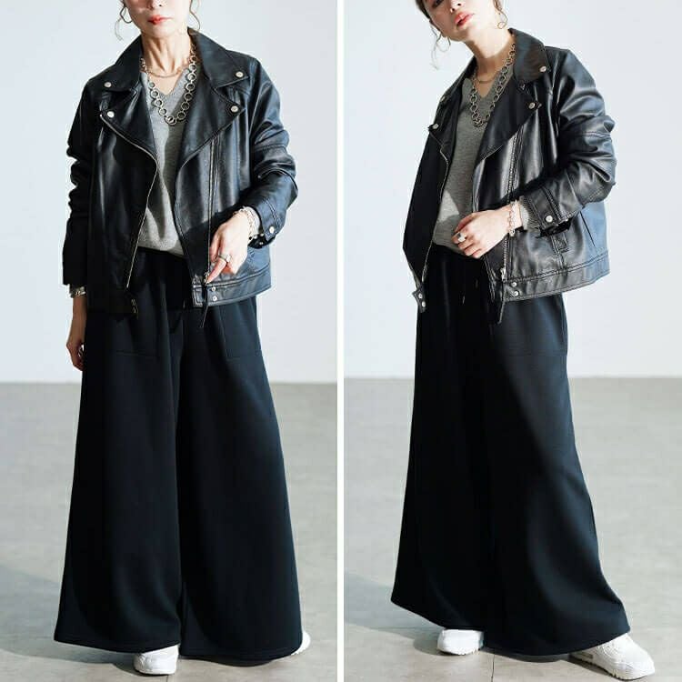 大きいサイズ レディース 裏シャギーワイドパンツ　map-44