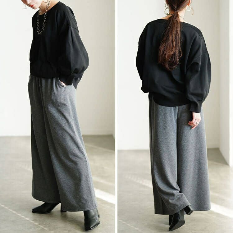 大きいサイズ レディース 裏シャギーワイドパンツ　map-44