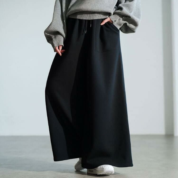 大きいサイズ レディース 裏シャギーワイドパンツ　map-44 ブラック