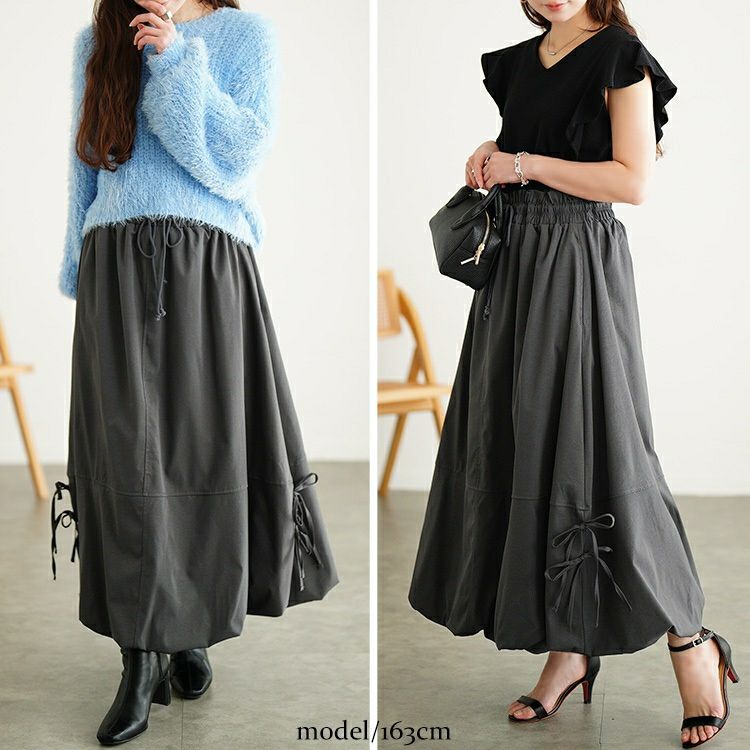 大きいサイズ レディース サイドリボンバルーンスカート　nw-25053