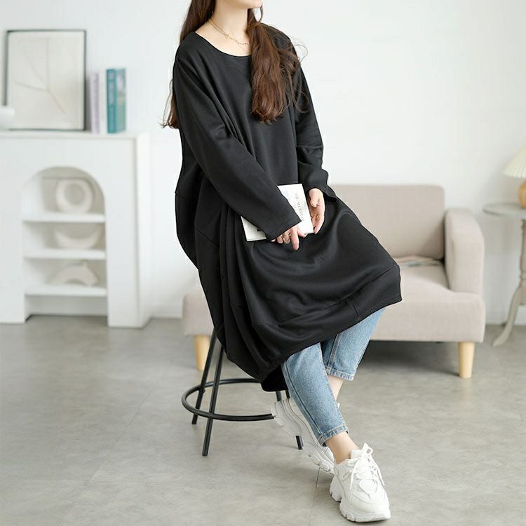 大きいサイズ レディース オーバーサイズコクーンワンピース goldy-1772