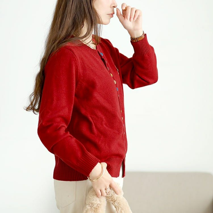 大きいサイズ レディース カラフルボタンワッペン付きニットカーディガン goldy-1770