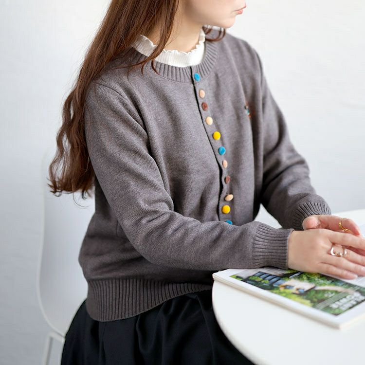 大きいサイズ レディース カラフルボタンワッペン付きニットカーディガン goldy-1770