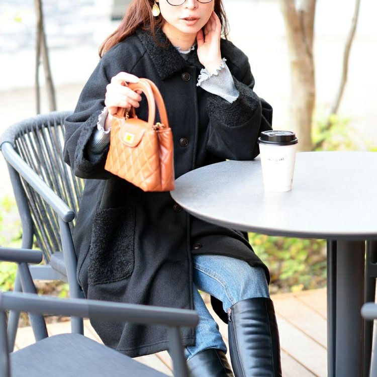 大きいサイズ レディース 裏ボア使いステンカラーAラインコート cpdai-640991