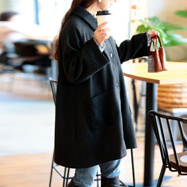 大きいサイズ レディース 裏ボア使いステンカラーAラインコート cpdai-640991