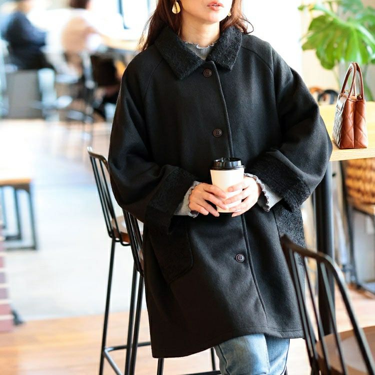 大きいサイズ レディース 裏ボア使いステンカラーAラインコート cpdai-640991