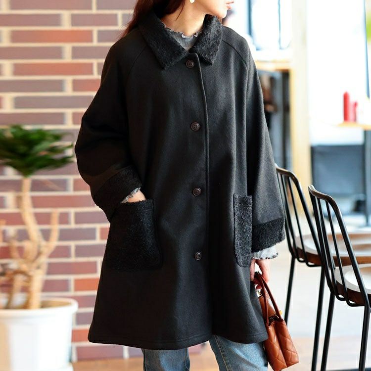 大きいサイズ レディース 裏ボア使いステンカラーAラインコート cpdai-640991