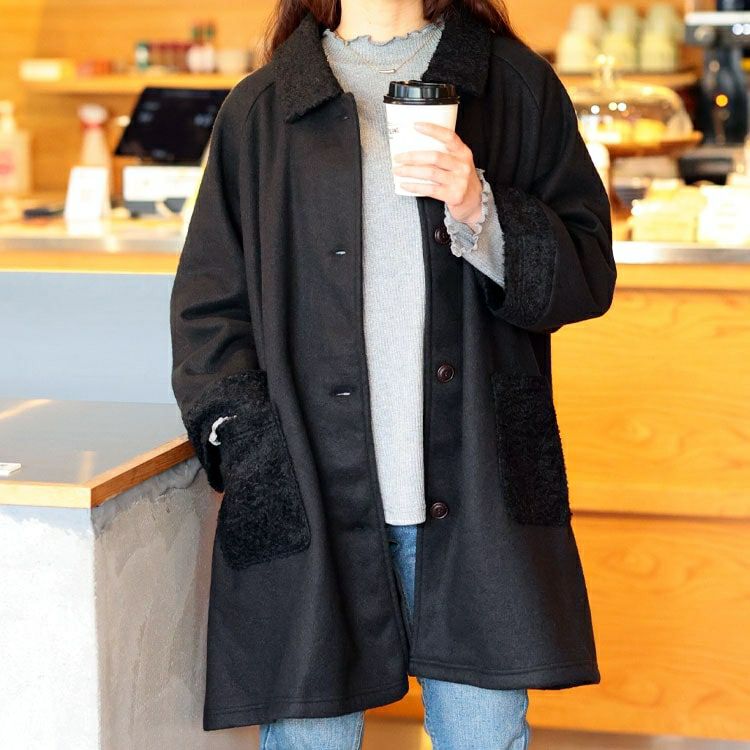 大きいサイズ レディース 裏ボア使いステンカラーAラインコート cpdai-640991