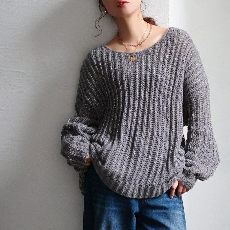 大きいサイズ レディース クルーネック畦編みラメニット tog-1067