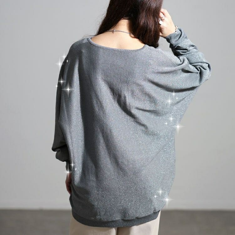 大きいサイズ レディース Vネックラメドルマンニット tog-1061