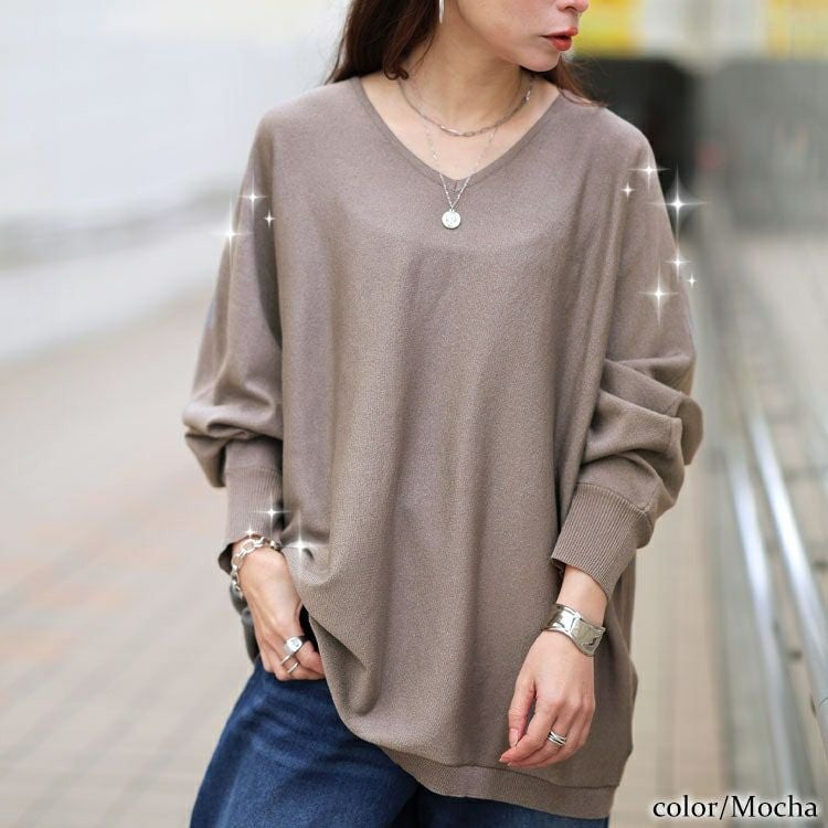 大きいサイズ レディース Vネックラメドルマンニット tog-1061