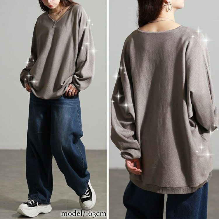 大きいサイズ レディース Vネックラメドルマンニット tog-1061