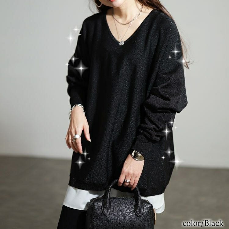 大きいサイズ レディース Vネックラメドルマンニット tog-1061